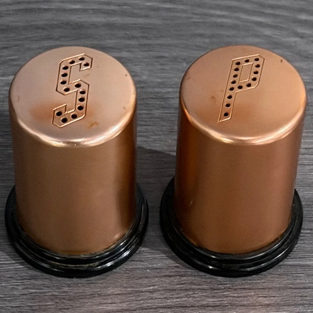 Vintage Copper Tone Salt and Pepper Shakers Set Made in USA Mid Century Modern